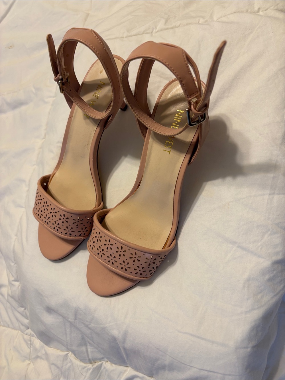 Nine West Dusty Rose Laser-Cut Ankle Strap Heels-size 6